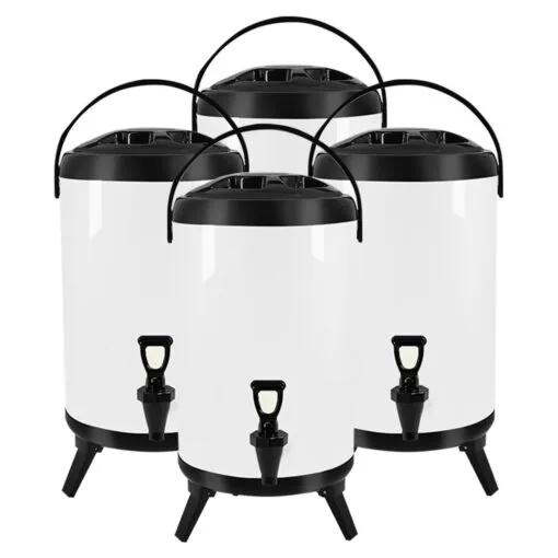 1-SOGA 4X 14L Stainless Steel Insulated Milk Tea Barrel Hot and Cold Beverage Dispenser Container with Faucet White