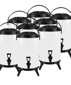 1-SOGA 8X 14L Stainless Steel Insulated Milk Tea Barrel Hot and Cold Beverage Dispenser Container with Faucet White