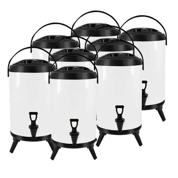 1-SOGA 8X 14L Stainless Steel Insulated Milk Tea Barrel Hot and Cold Beverage Dispenser Container with Faucet White