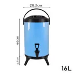 2-SOGA 16L Stainless Steel Insulated Milk Tea Barrel Hot and Cold Beverage Dispenser Container with Faucet Blue