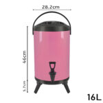 2-SOGA 4X 16L Stainless Steel Insulated Milk Tea Barrel Hot and Cold Beverage Dispenser Container with Faucet Pink