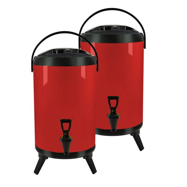 1-SOGA 2X 16L Stainless Steel Insulated Milk Tea Barrel Hot and Cold Beverage Dispenser Container with Faucet Red