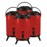 1-SOGA 4X 16L Stainless Steel Insulated Milk Tea Barrel Hot and Cold Beverage Dispenser Container with Faucet Red