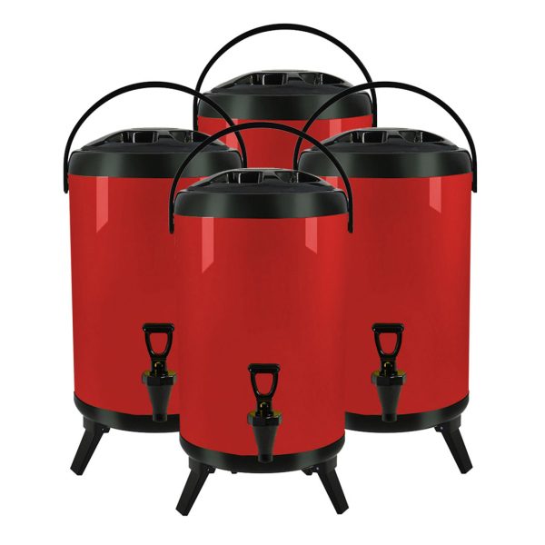 1-SOGA 4X 16L Stainless Steel Insulated Milk Tea Barrel Hot and Cold Beverage Dispenser Container with Faucet Red