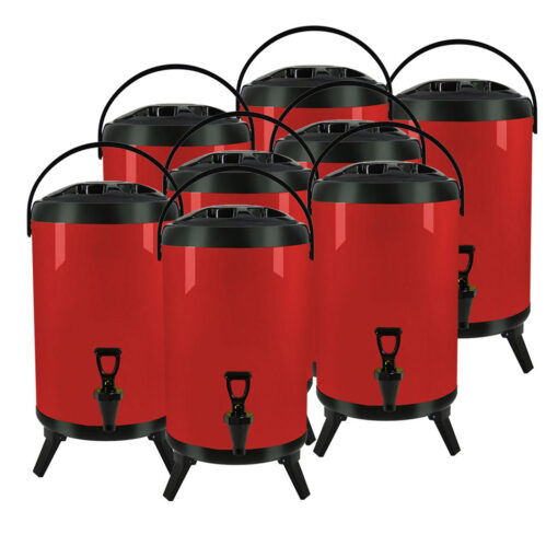 1-SOGA 8X 16L Stainless Steel Insulated Milk Tea Barrel Hot and Cold Beverage Dispenser Container with Faucet Red