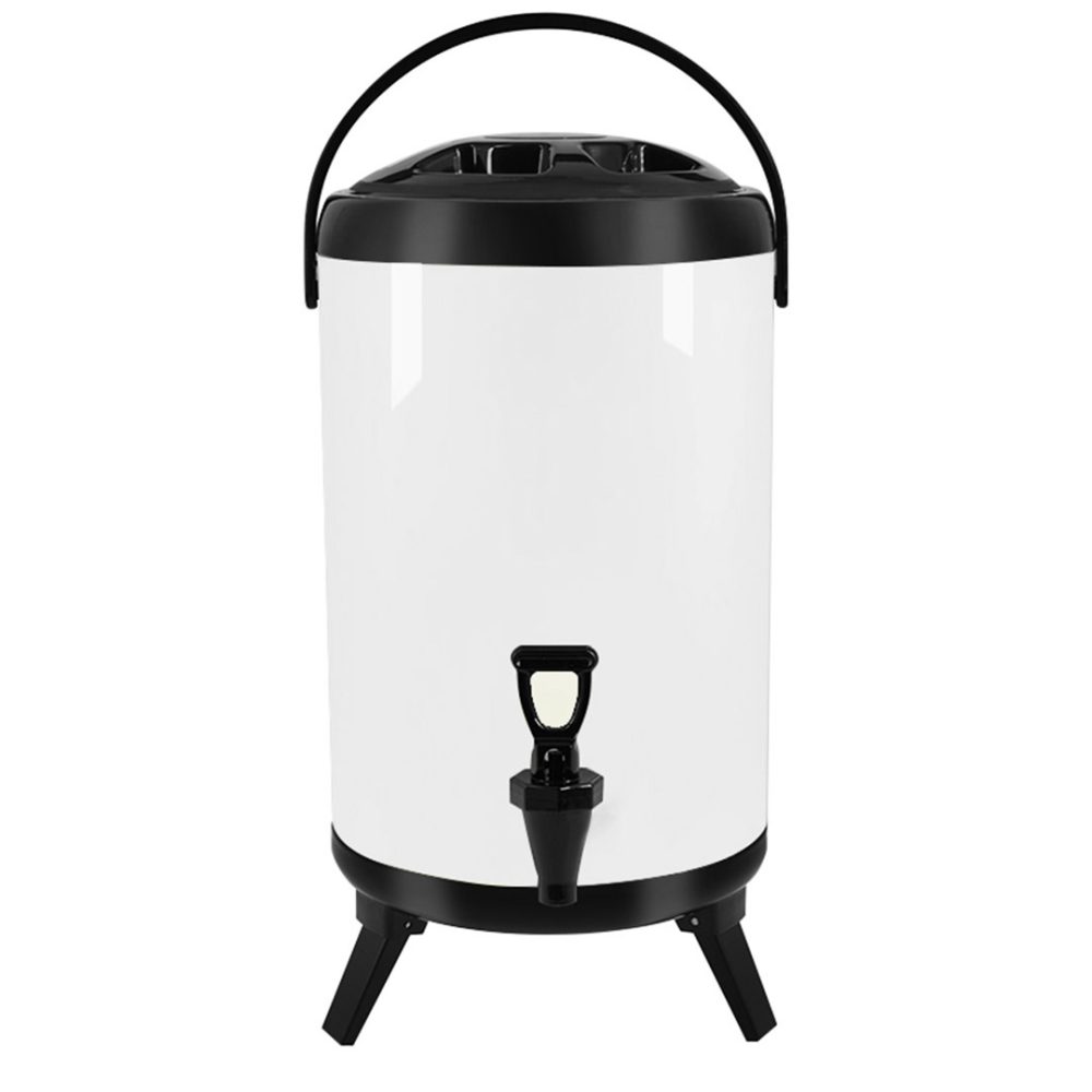 1-SOGA 16L Stainless Steel Insulated Milk Tea Barrel Hot and Cold Beverage Dispenser Container with Faucet White