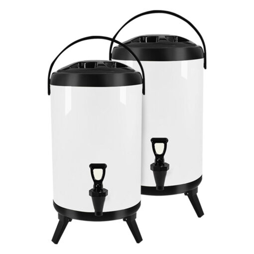1-SOGA 2X 16L Stainless Steel Insulated Milk Tea Barrel Hot and Cold Beverage Dispenser Container with Faucet White