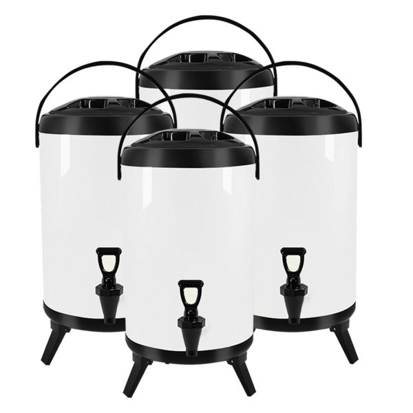 1-SOGA 4X 16L Stainless Steel Insulated Milk Tea Barrel Hot and Cold Beverage Dispenser Container with Faucet White