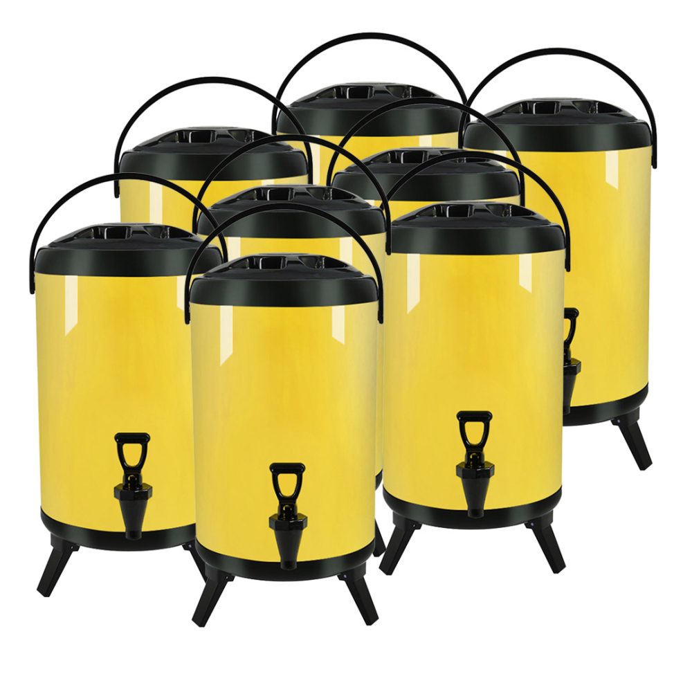 1-SOGA 8X 16L Stainless Steel Insulated Milk Tea Barrel Hot and Cold Beverage Dispenser Container with Faucet Yellow