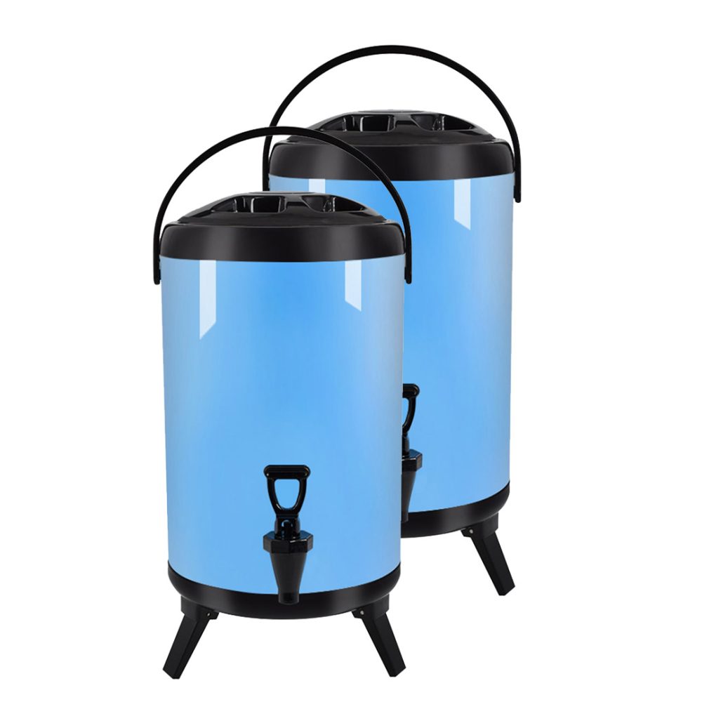 1-SOGA 2X 18L Stainless Steel Insulated Milk Tea Barrel Hot and Cold Beverage Dispenser Container with Faucet Blue