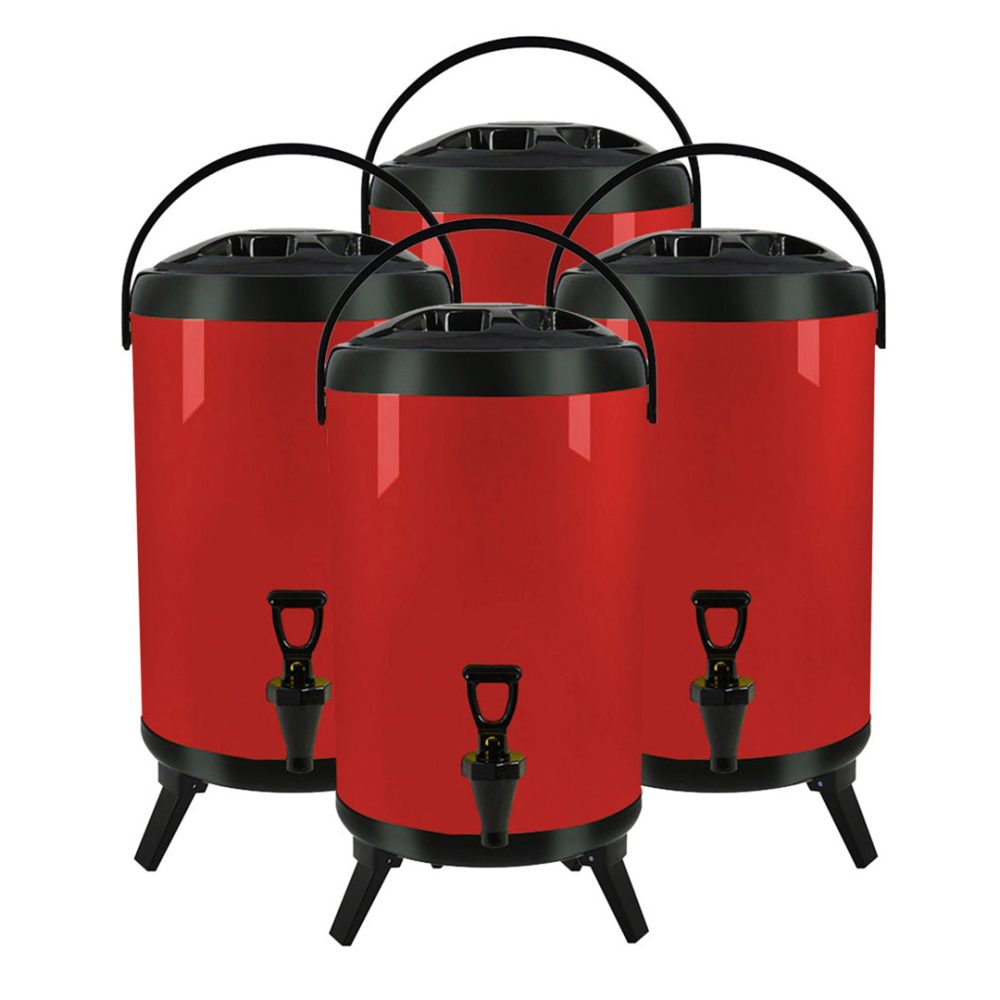 1-SOGA 4X 18L Stainless Steel Insulated Milk Tea Barrel Hot and Cold Beverage Dispenser Container with Faucet Red