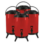 1-SOGA 4X 18L Stainless Steel Insulated Milk Tea Barrel Hot and Cold Beverage Dispenser Container with Faucet Red