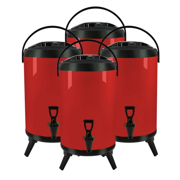 1-SOGA 4X 18L Stainless Steel Insulated Milk Tea Barrel Hot and Cold Beverage Dispenser Container with Faucet Red