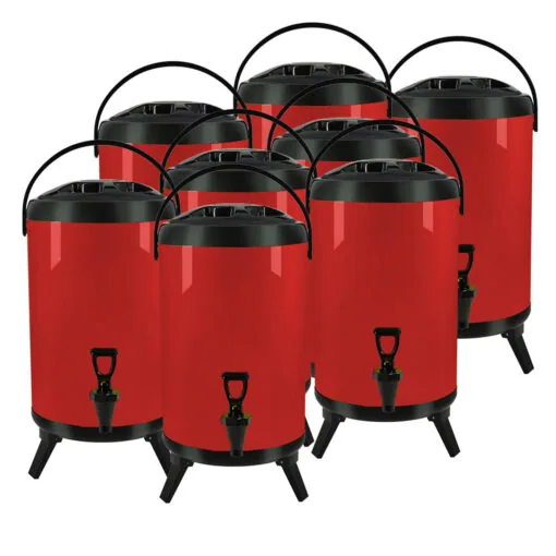 1-SOGA 8X 18L Stainless Steel Insulated Milk Tea Barrel Hot and Cold Beverage Dispenser Container with Faucet Red