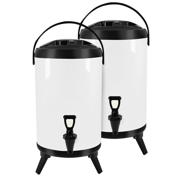 1-SOGA 2X 18L Stainless Steel Insulated Milk Tea Barrel Hot and Cold Beverage Dispenser Container with Faucet White