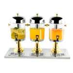 1-SOGA Triple Head 24L Stainless Steel Dispenser Beverage Juicer Transparent Commercial Drink Container Jug with Gold Accents