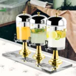 3-SOGA Triple Head 24L Stainless Steel Dispenser Beverage Juicer Transparent Commercial Drink Container Jug with Gold Accents