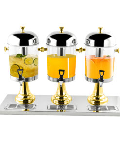 1-SOGA Triple Head 24L Stainless Steel Dispenser Beverage Juicer Transparent Commercial Drink Container Jug with Gold Accents