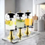 5-SOGA Triple Head 24L Stainless Steel Dispenser Beverage Juicer Transparent Commercial Drink Container Jug with Gold Accents