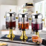 8-SOGA Triple Head 24L Stainless Steel Dispenser Beverage Juicer Transparent Commercial Drink Container Jug with Gold Accents