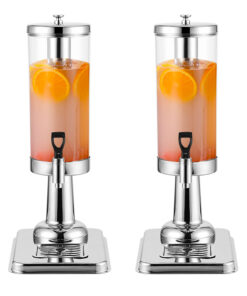 1-SOGA 2X Single 3L Silver Stainless Steel Beverage Dispenser Ice Cylinder Clear Juicer Hot Cold Water Jug