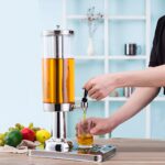 7-SOGA 2X Single 3L Silver Stainless Steel Beverage Dispenser Ice Cylinder Clear Juicer Hot Cold Water Jug