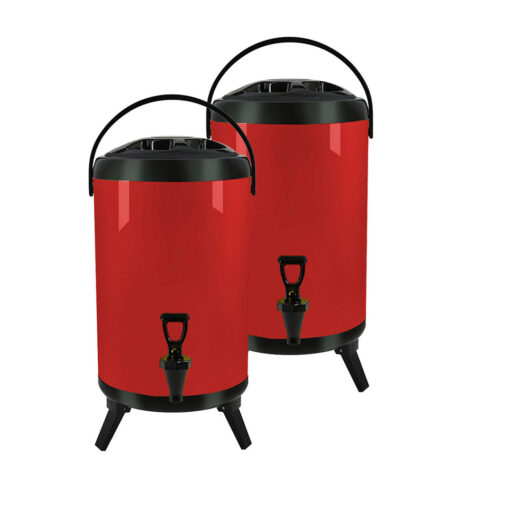 1-SOGA 2X 8L Stainless Steel Insulated Milk Tea Barrel Hot and Cold Beverage Dispenser Container with Faucet Red