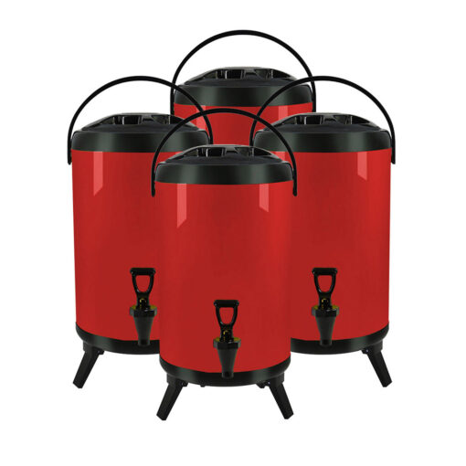 1-SOGA 4X 8L Stainless Steel Insulated Milk Tea Barrel Hot and Cold Beverage Dispenser Container with Faucet Red