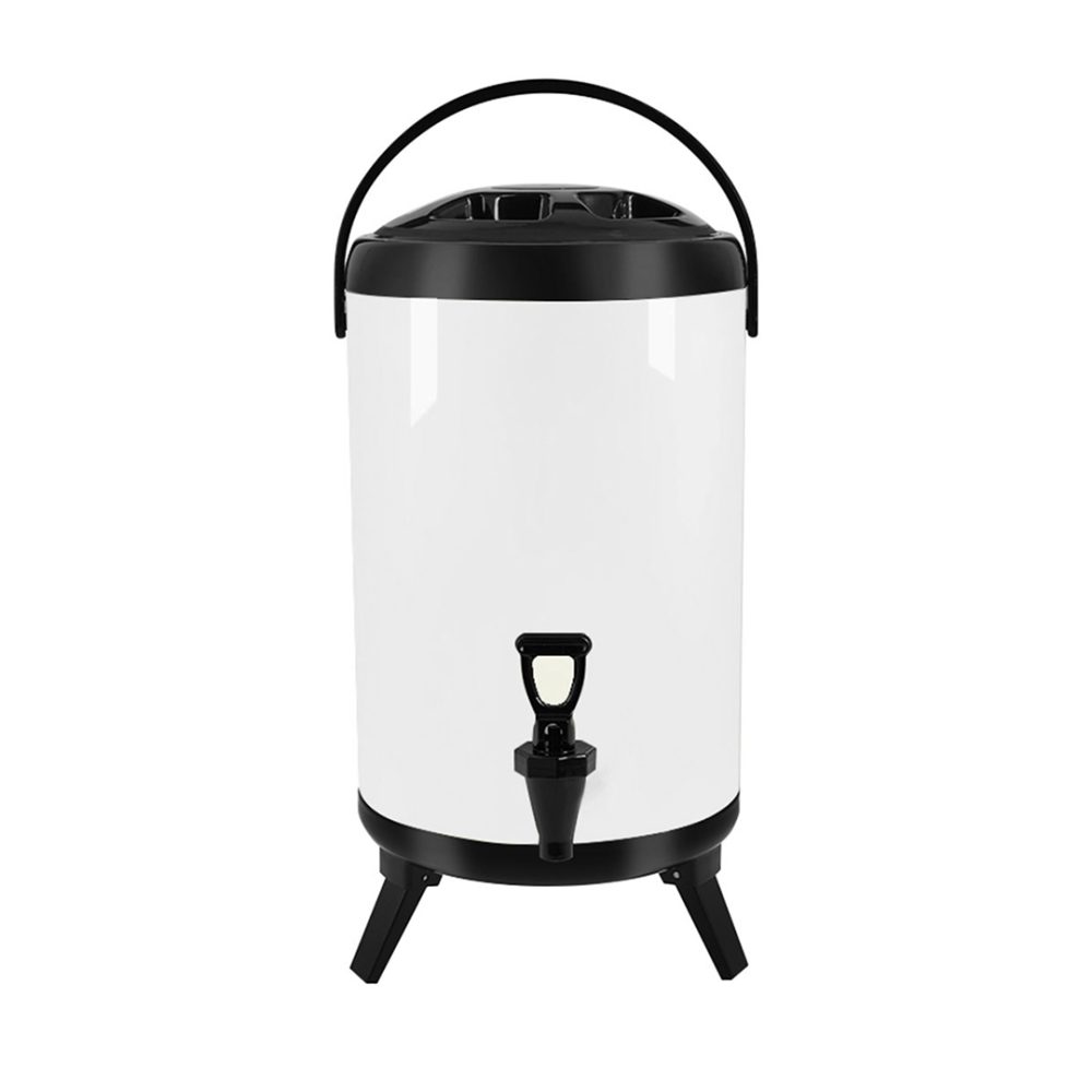 1-SOGA 8L Stainless Steel Insulated Milk Tea Barrel Hot and Cold Beverage Dispenser Container with Faucet White