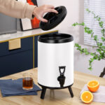 6-SOGA 4X 8L Stainless Steel Insulated Milk Tea Barrel Hot and Cold Beverage Dispenser Container with Faucet White