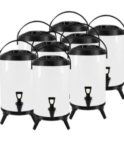 1-SOGA 8X 8L Stainless Steel Insulated Milk Tea Barrel Hot and Cold Beverage Dispenser Container with Faucet White