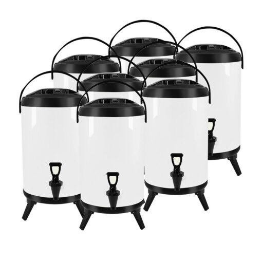 1-SOGA 8X 8L Stainless Steel Insulated Milk Tea Barrel Hot and Cold Beverage Dispenser Container with Faucet White