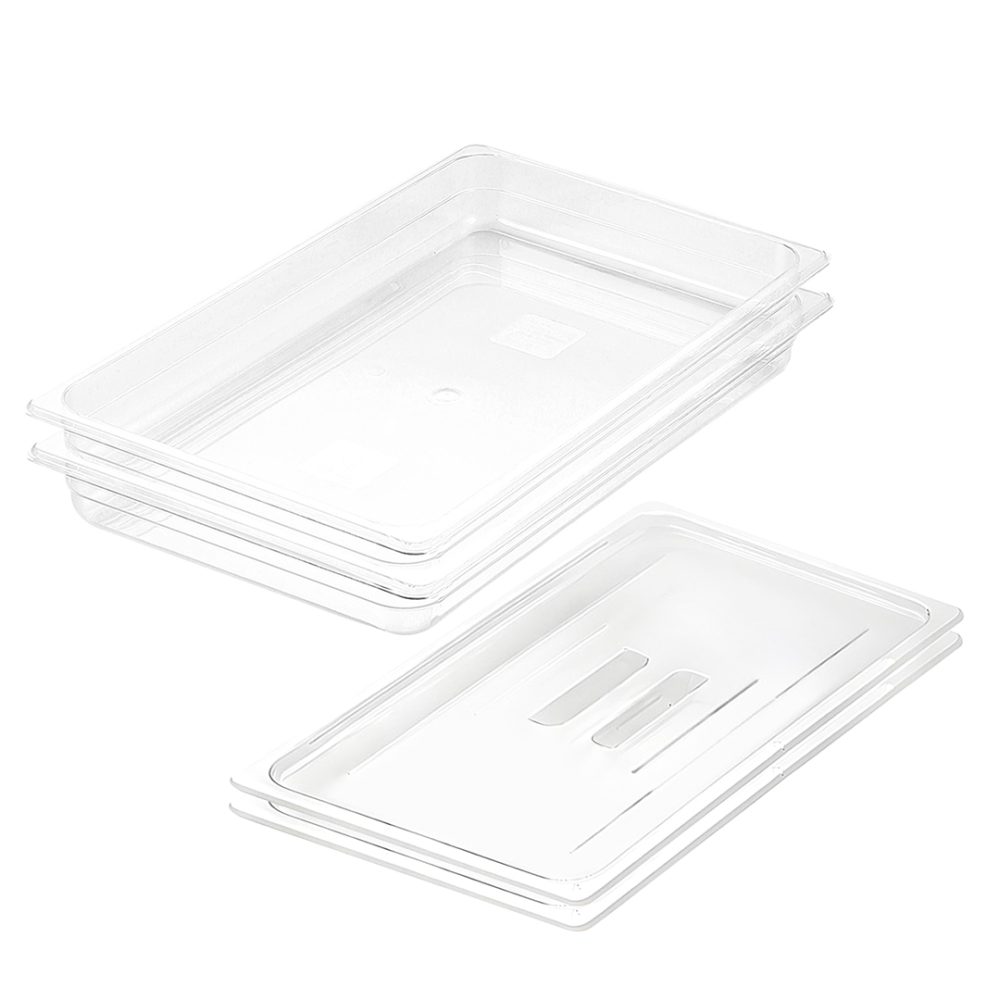 1-SOGA 65mm Clear Gastronorm GN Pan 1/1 Food Tray Storage Bundle of 2 with Lid