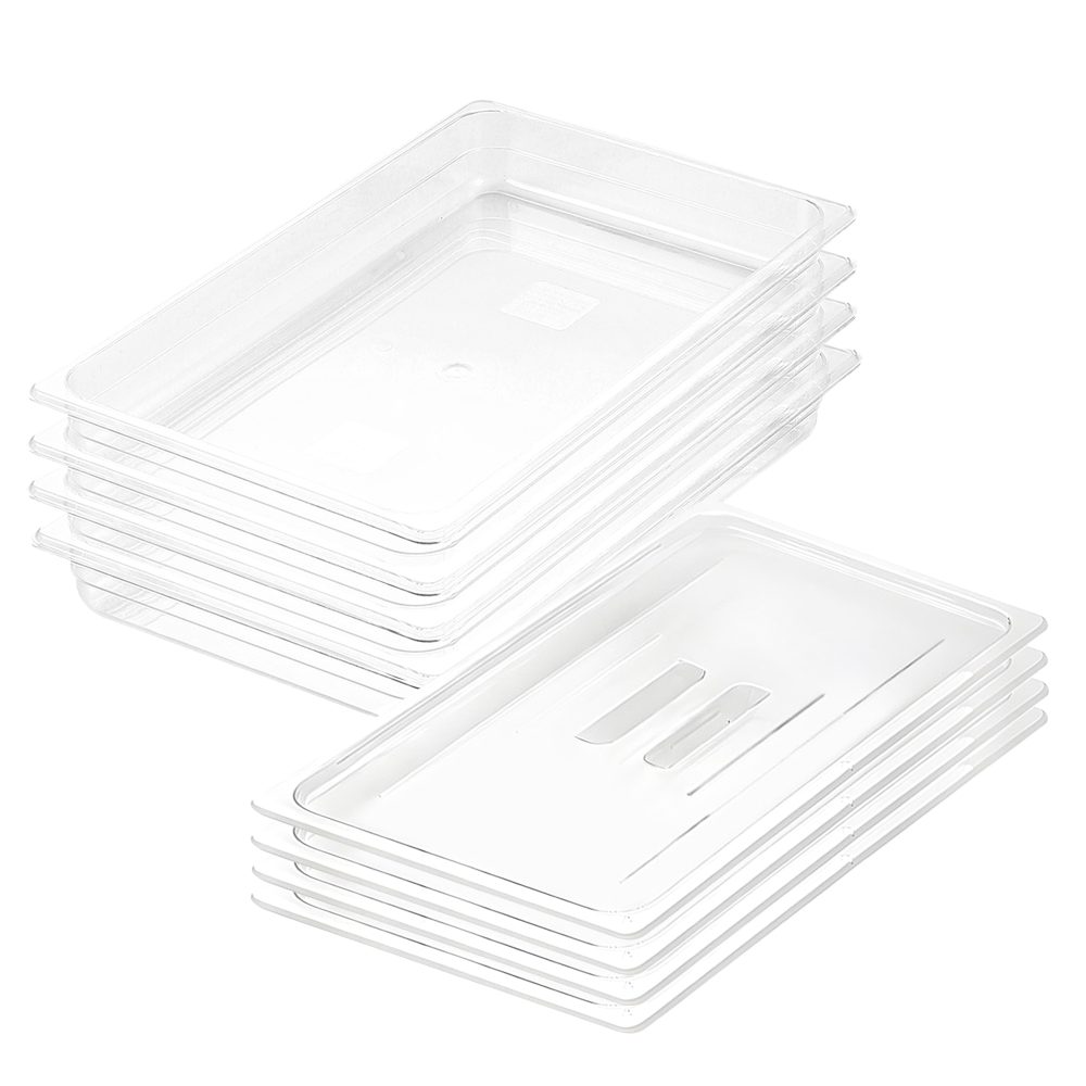 1-SOGA 65mm Clear Gastronorm GN Pan 1/1 Food Tray Storage Bundle of 4 with Lid