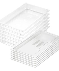 1-SOGA 65mm Clear Gastronorm GN Pan 1/1 Food Tray Storage Bundle of 6 with Lid
