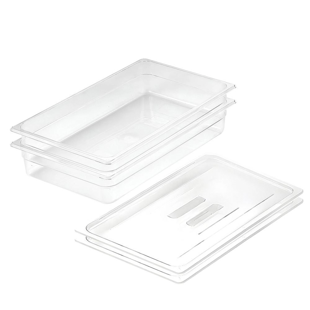 1-SOGA 100mm Clear Gastronorm GN Pan 1/1 Food Tray Storage Bundle of 2 with Lid