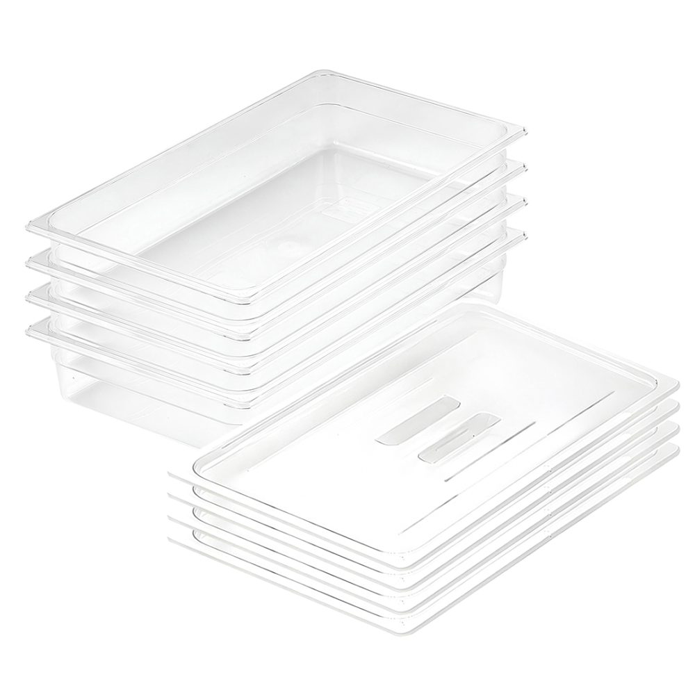 1-SOGA 100mm Clear Gastronorm GN Pan 1/1 Food Tray Storage Bundle of 4 with Lid