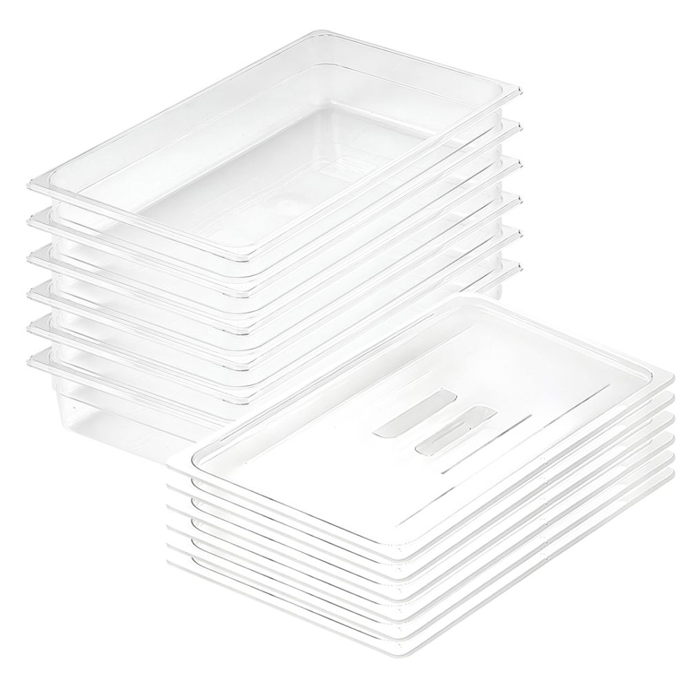 1-SOGA 100mm Clear Gastronorm GN Pan 1/1 Food Tray Storage Bundle of 6 with Lid