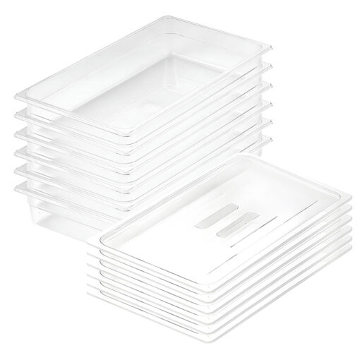 1-SOGA 100mm Clear Gastronorm GN Pan 1/1 Food Tray Storage Bundle of 6 with Lid