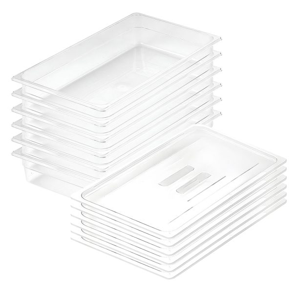 1-SOGA 100mm Clear Gastronorm GN Pan 1/1 Food Tray Storage Bundle of 6 with Lid