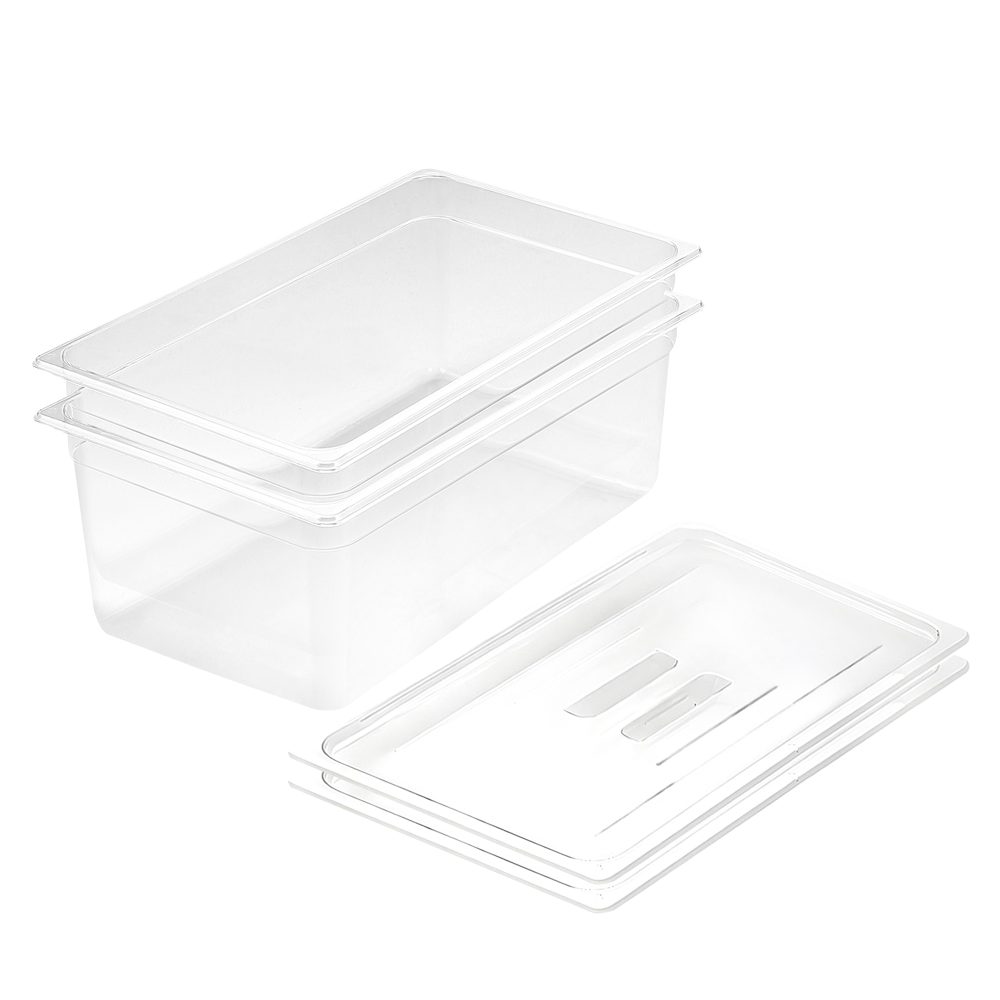 1-SOGA 200mm Clear Gastronorm GN Pan 1/1 Food Tray Storage Bundle of 2 with Lid