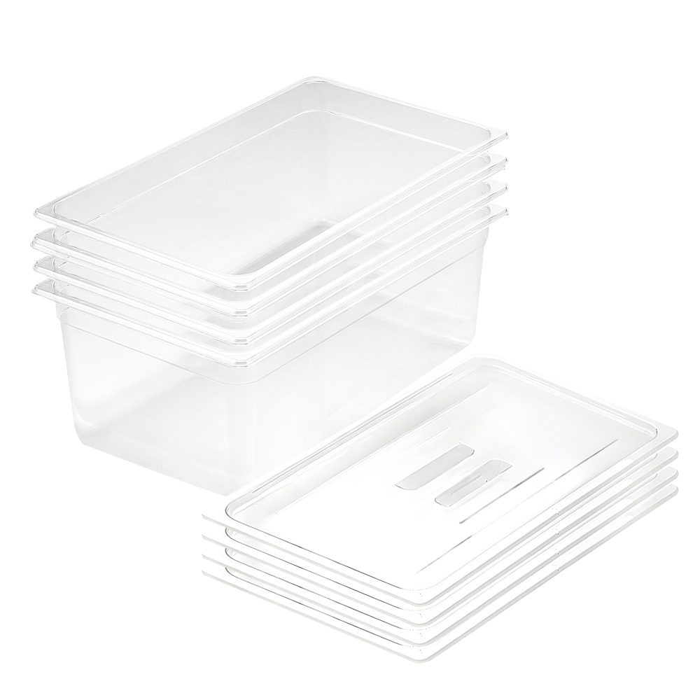 1-SOGA 200mm Clear Gastronorm GN Pan 1/1 Food Tray Storage Bundle of 4 with Lid