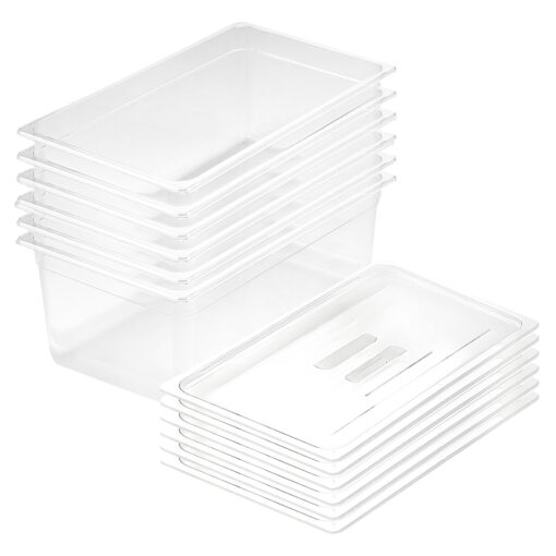 1-SOGA 200mm Clear Gastronorm GN Pan 1/1 Food Tray Storage Bundle of 6 with Lid