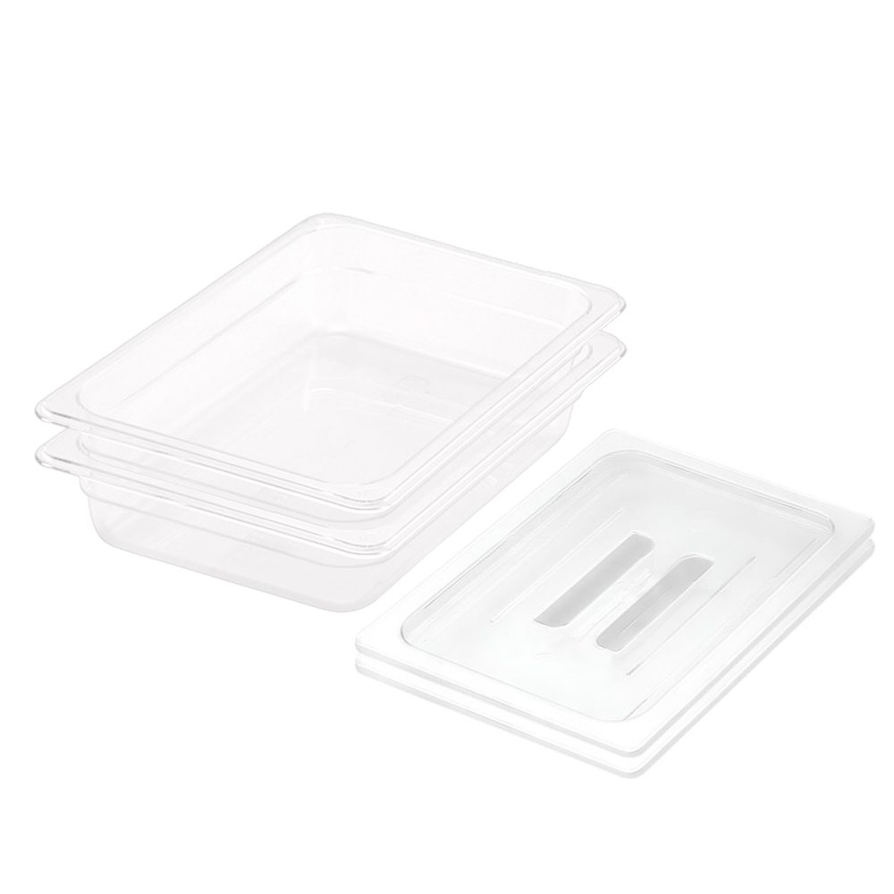 1-SOGA 65mm Clear Gastronorm GN Pan 1/2 Food Tray Storage Bundle of 2 with Lid