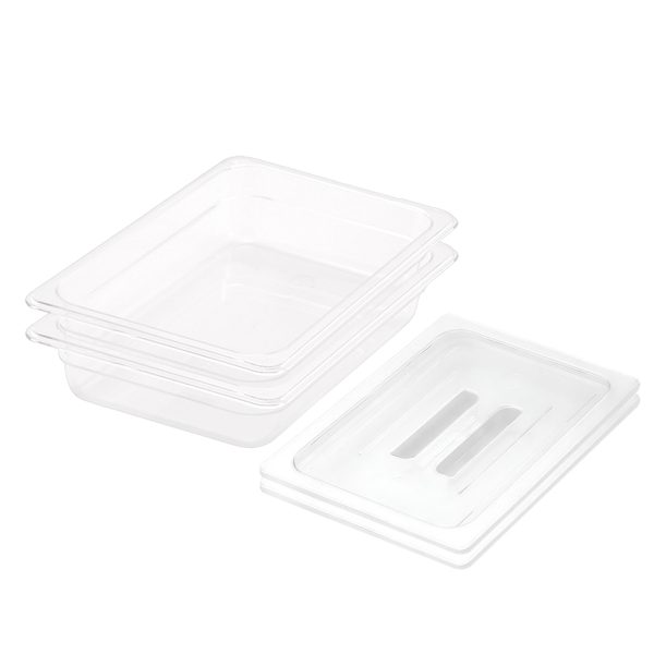 1-SOGA 65mm Clear Gastronorm GN Pan 1/2 Food Tray Storage Bundle of 2 with Lid
