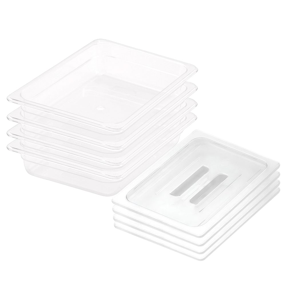 1-SOGA 65mm Clear Gastronorm GN Pan 1/2 Food Tray Storage Bundle of 4 with Lid