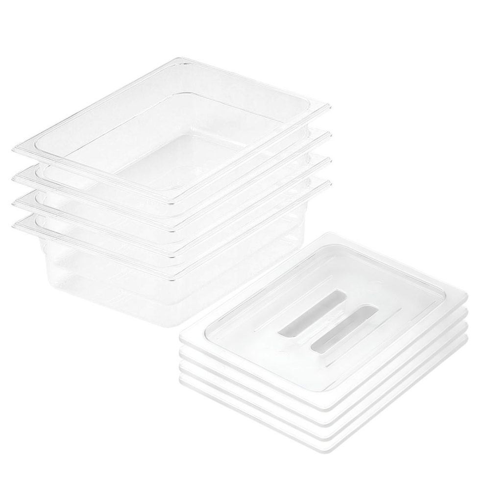 1-SOGA 100mm Clear Gastronorm GN Pan 1/2 Food Tray Storage Bundle of 4 with Lid