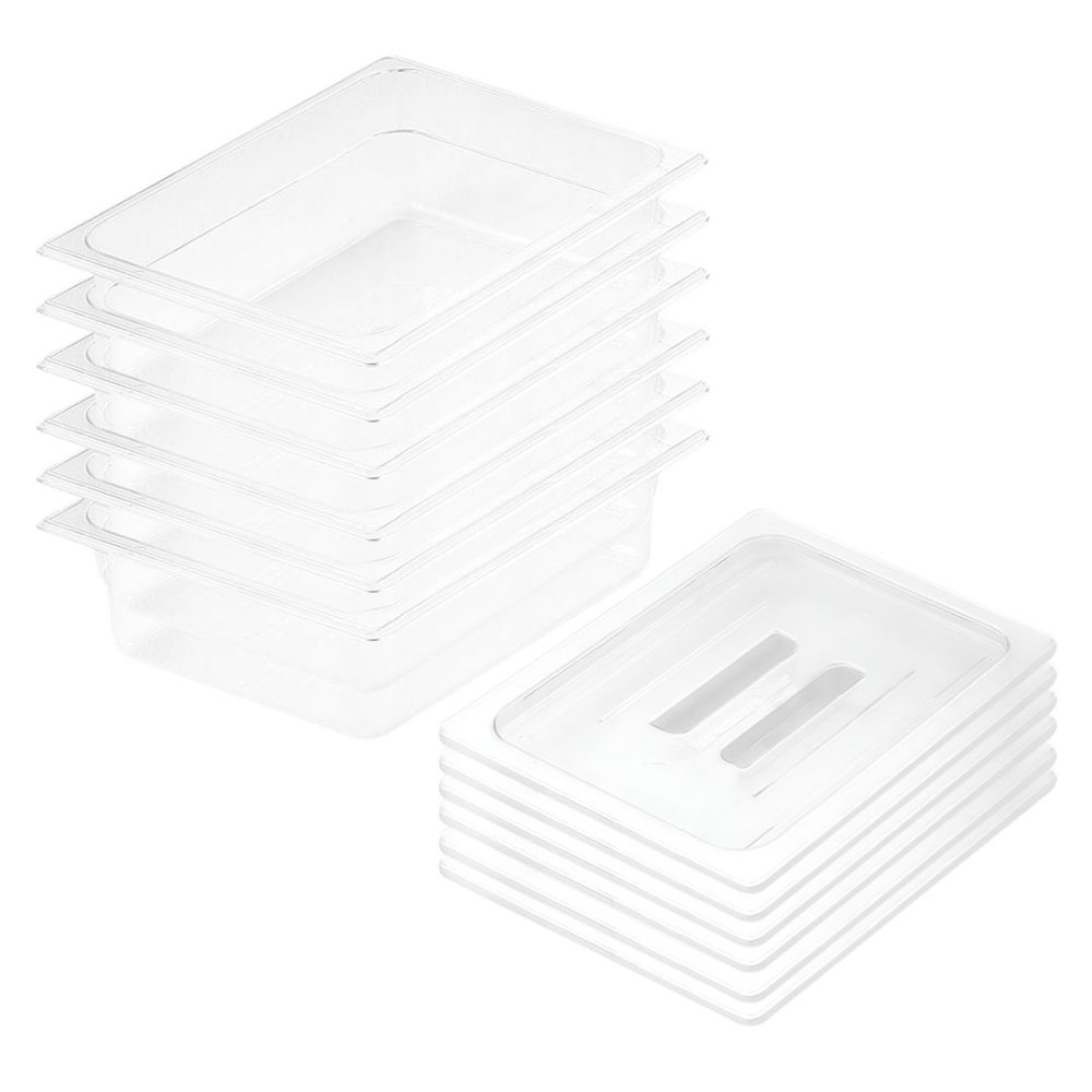 1-SOGA 100mm Clear Gastronorm GN Pan 1/2 Food Tray Storage Bundle of 6 with Lid
