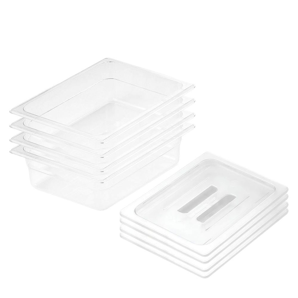 1-SOGA 150mm Clear Gastronorm GN Pan 1/2 Food Tray Storage Bundle of 4 with Lid