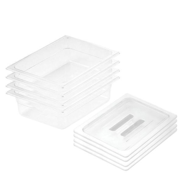 1-SOGA 150mm Clear Gastronorm GN Pan 1/2 Food Tray Storage Bundle of 4 with Lid